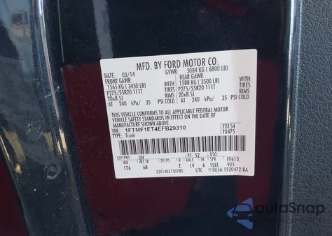 2014 Ford F-150 Fx4 Tremor z USA, uszkodzony, nr VIN 1FTMF1ET4EFB29310